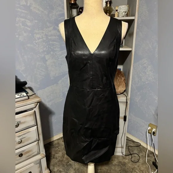 Dynamite Black Faux Leather Mini Dress side zipper #punk - Picture 2 of 12